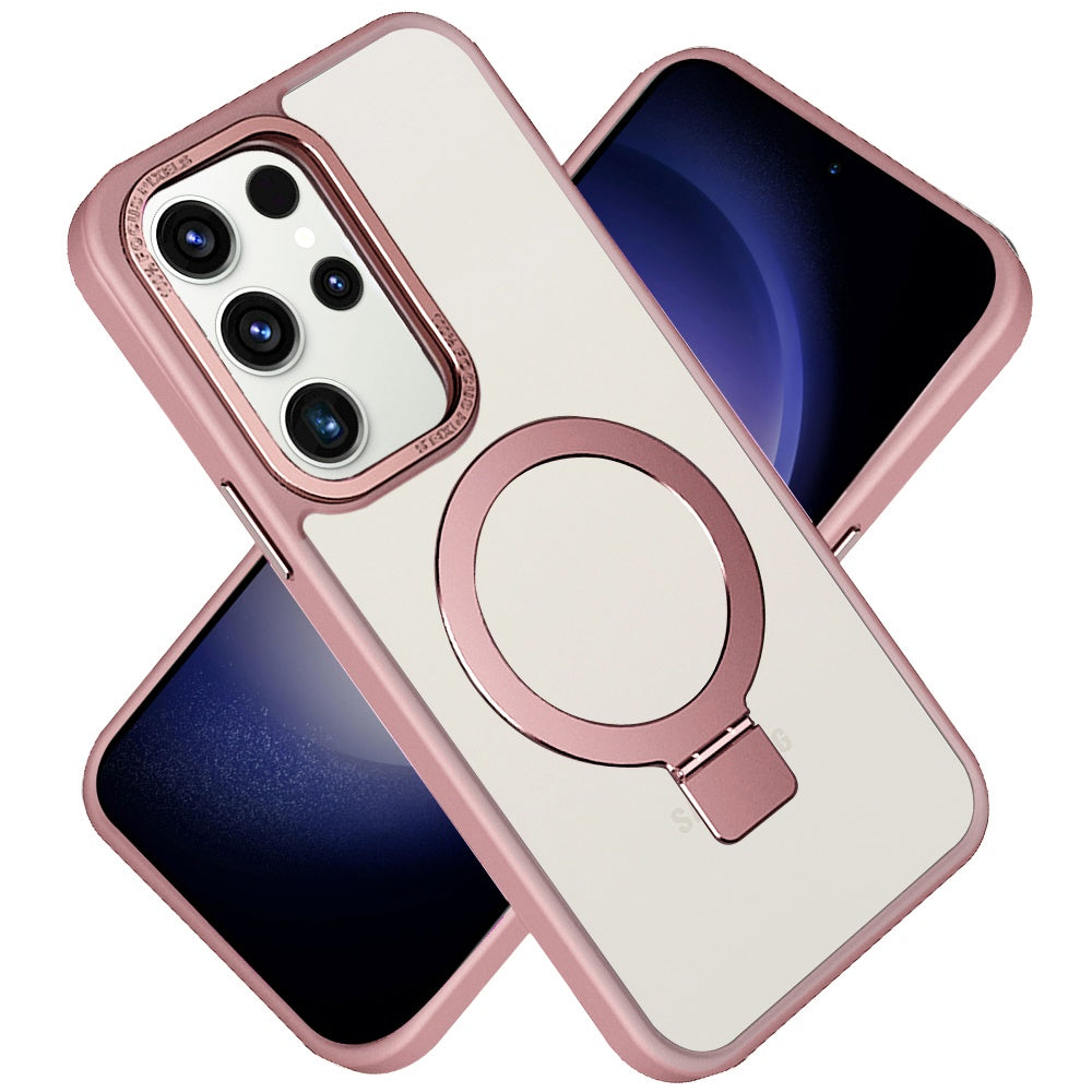 For Apple iPhone 16 Pro (6.3") Magnetic Metal Matte Built-in Compatible with MagSafe Stand Hybrid Shock Armor TPU Case Cover Pink