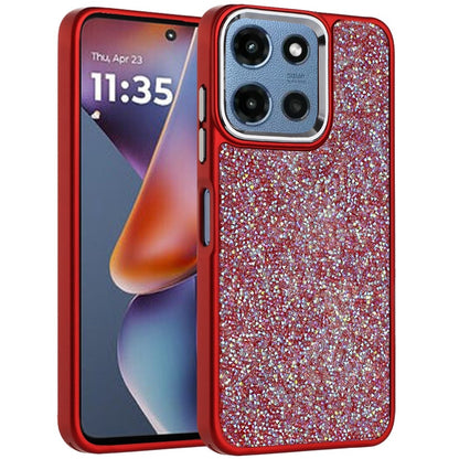 For Motorola Moto G 5G 2026/2025 Crystal Sparkle Diamond Glass Full Mini Glitter Bling Frame TPU Hybrid Protective Case Cover Red