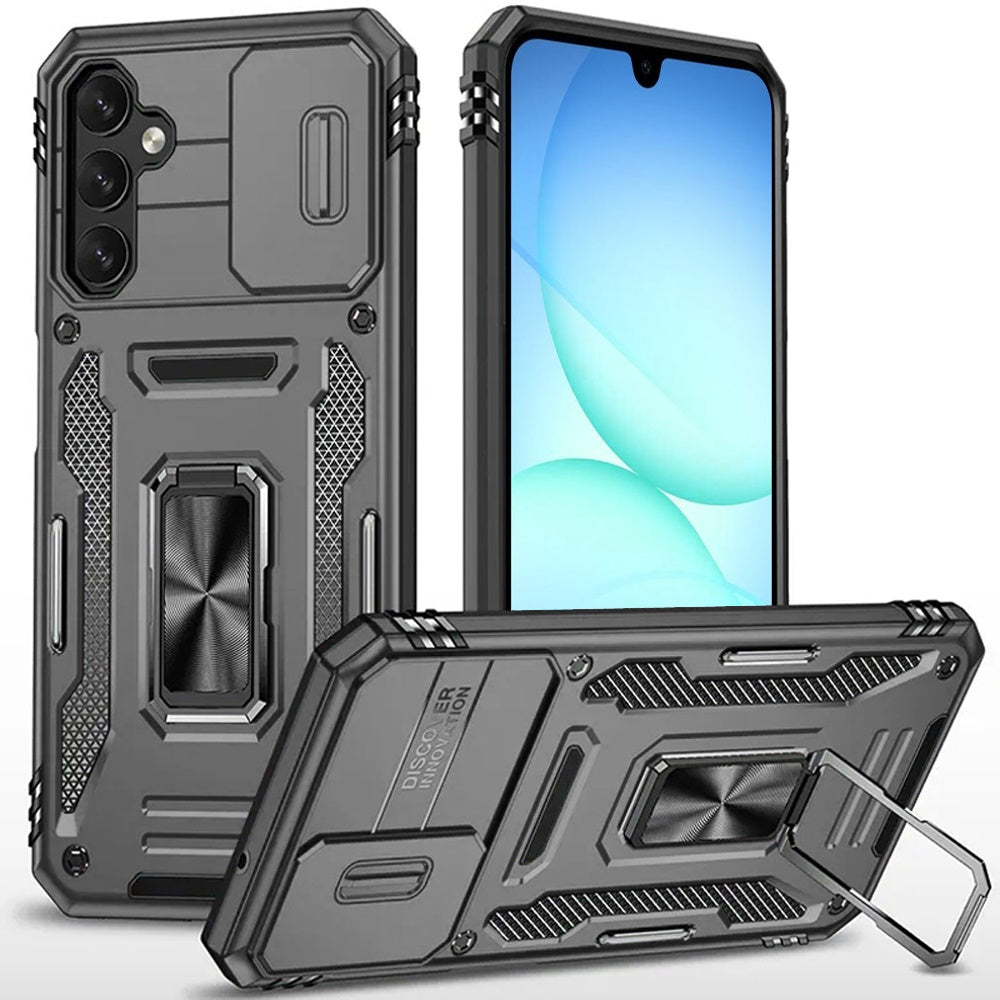 For Samsung Galaxy S25 Fan Edition /Galaxy S25 FE Tough Hybrid Case with Movable Camera Window & Metal Ring Stand Shockproof Case Cover