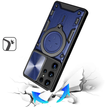 Phone Case for Galaxy S25 Ultra Magnetic Ring Stand Shockproof Hybrid Full Camera Slide Guard Anti Slip Heavy Duty Protective Armor Cover