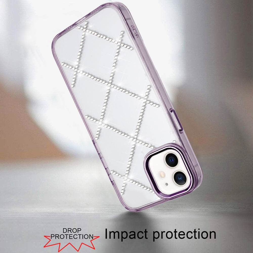 For Apple iPhone 15 Gem Glitter Diamond Bling Clear Hybrid TPU Cover, Colorful Shockproof Protective Back, Slim Fit for Women Girls Case Cover