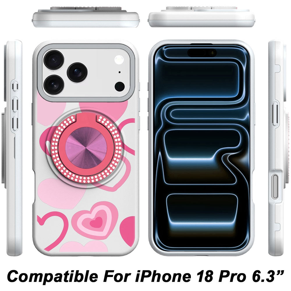 Phone Case for Apple iPhone 18 Pro Magnetic Ring Stand Matte Metal Hybrid Car Mount Friendly Shockproof Rotational Grip Diamond Design Pattern Cover