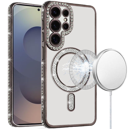 For Apple iPhone 16e Bling Case with Diamond Magnetic Circle, Transparent Slim Shockproof Hybrid Slim Fit Case Cover
