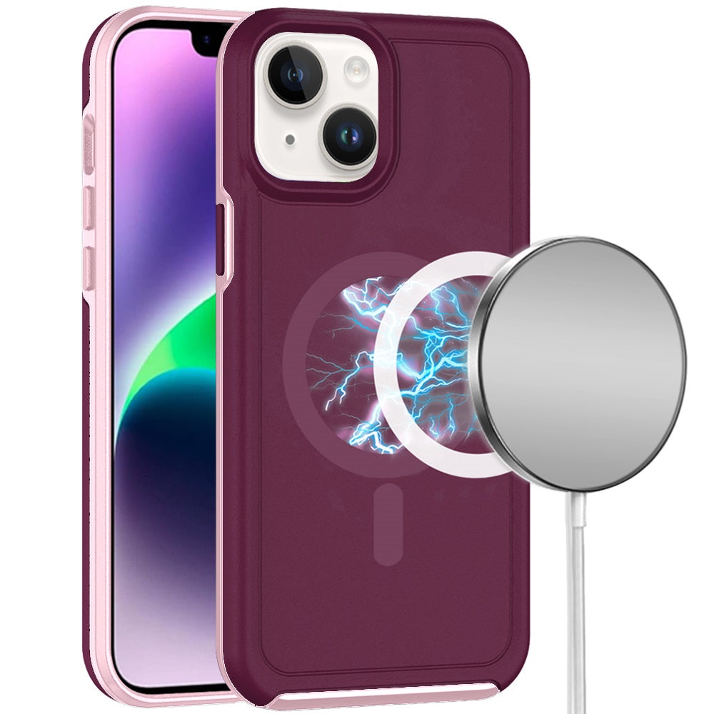 Phone Case for iPhone 14/13 Hybrid Construction Magnetic MagSafe Ring Circle Fused Ultimate Guard Design Protective Frame Magnetic Accessory Compatible Cover Red