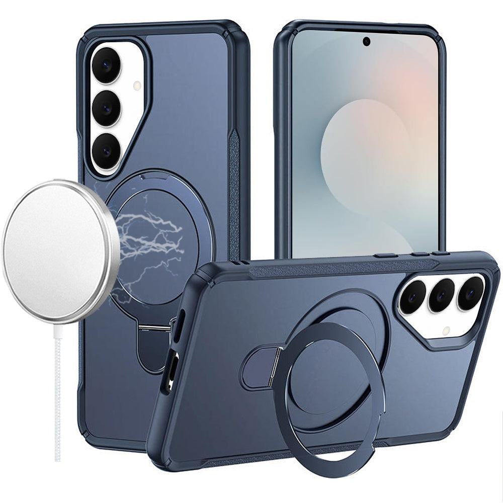 Phone Case for Samsung Galaxy S26 Magnetic Ring Stand Matte Finish Shockproof Grip Slim Armor Heavy Duty TPU Protective Hybrid Cover Blue