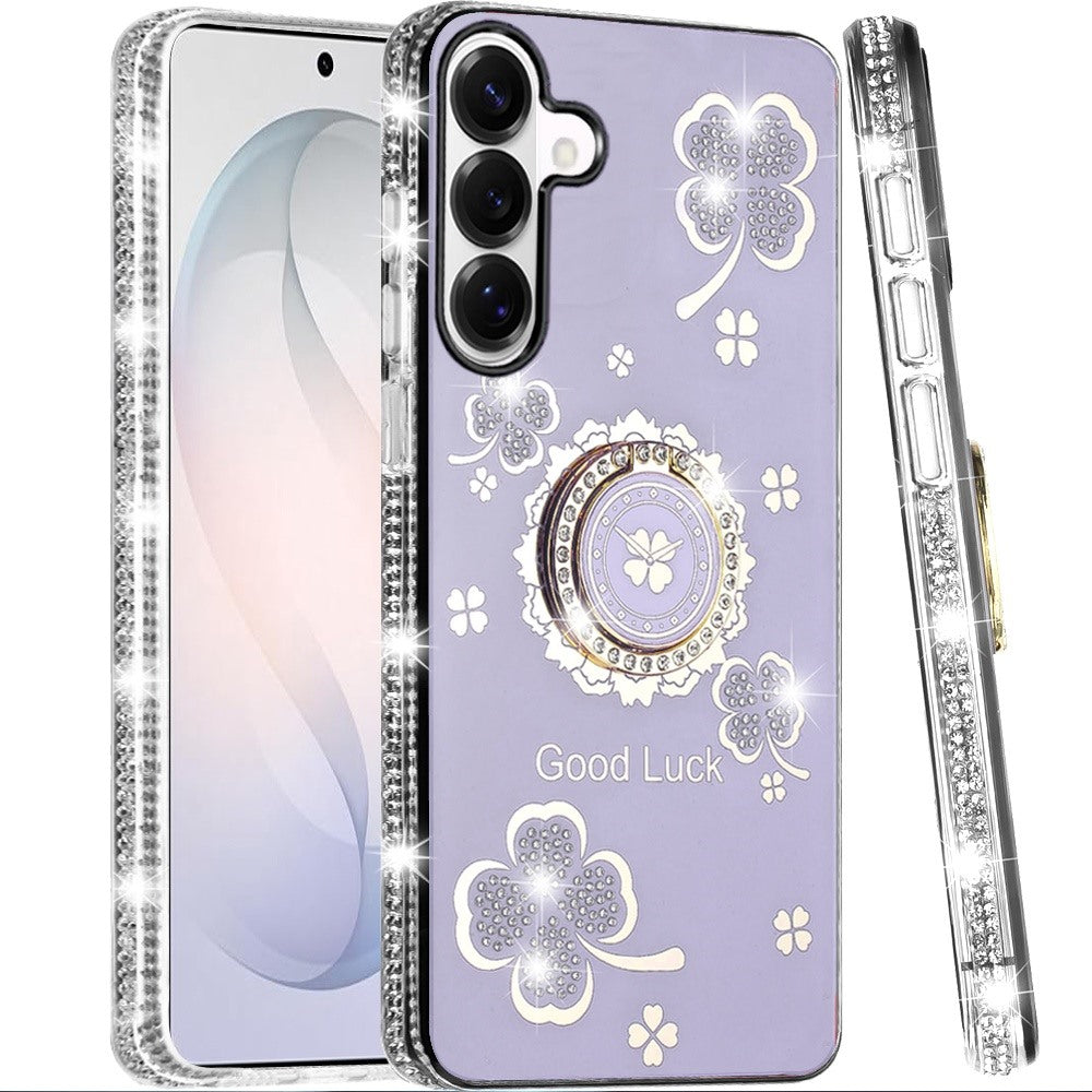 Phone Case for Samsung Galaxy S26 FE /S26 Fan Edition Glitter Diamond Ring Stand Sparkle Rhinestone Edge AntiSlip Kickstand Luxury Fashion Bumper Shockproof Cover