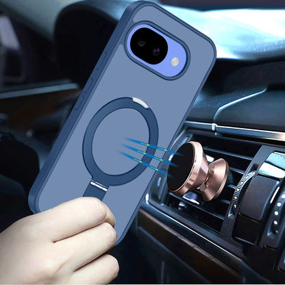 Phone Case for Google Pixel 10A Magnetic Ring Stand Full Rotation Matte Shockproof Grip Anti Slip Durable Camera Protection Hybrid Cover Blue