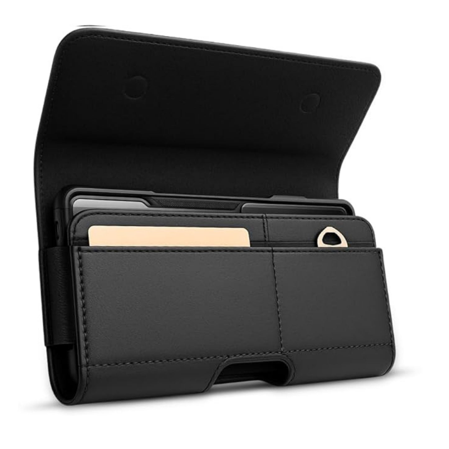 For AT&T Motivate Pro 5G (2024) Magnetic Leather Pouch with Belt Clip, Secure Magnetic Closure, Soft Lining, Card Holder Slot, Fits 6.5"- 7.0" Phones Case Cover Black