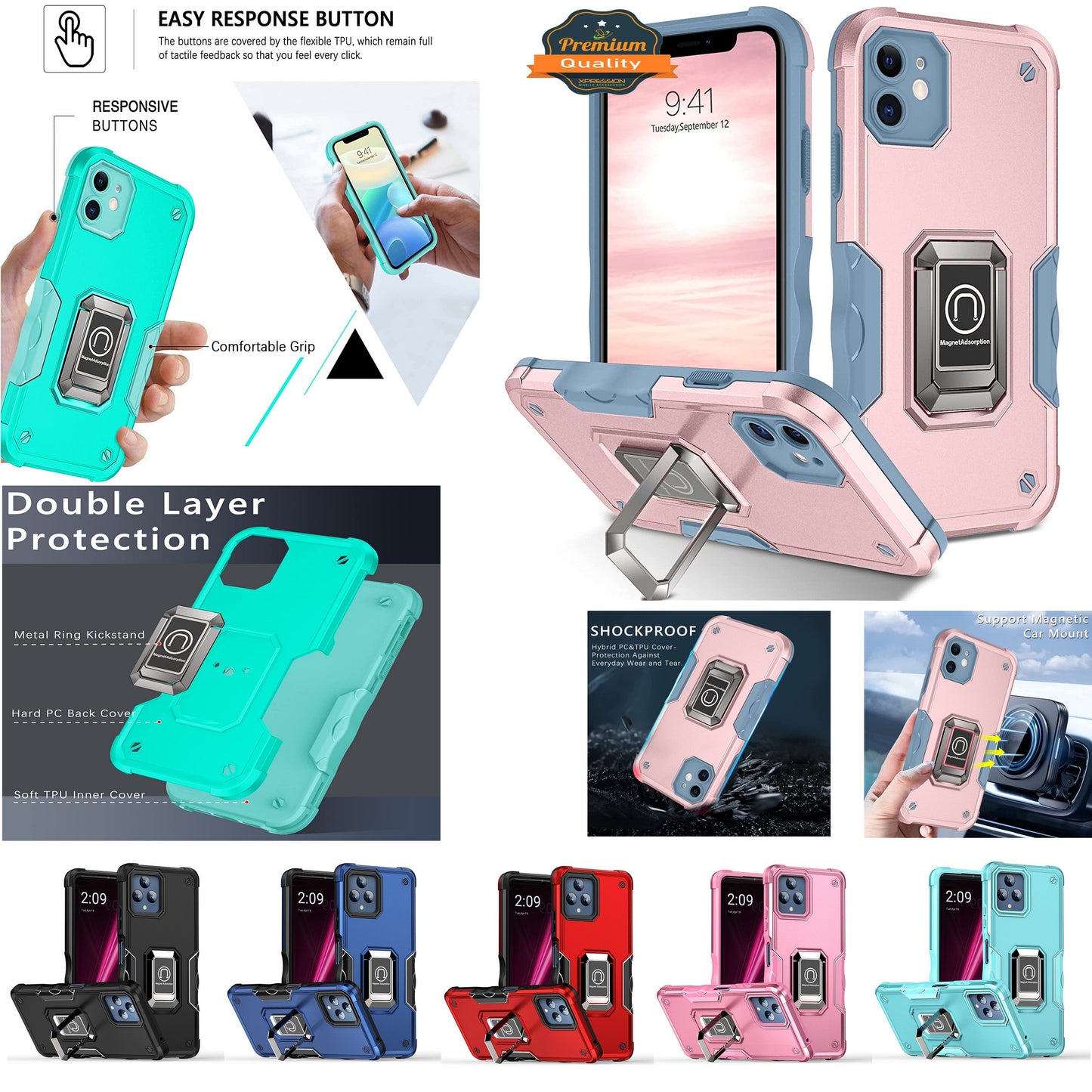 For Motorola Moto G 5G 2026 / Moto G Play 2026 Heavy Duty Hybrid 2in1 Hard PC & TPU Rugged Bumper Shockproof with Magnetic Ring Kickstand Case Cover