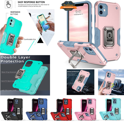 For Apple iPhone 16e /iPhone SE4 Heavy Duty Hybrid 2in1 Hard PC & TPU Rugged Bumper Shockproof with Magnetic Ring Kickstand Case Cover
