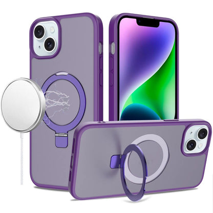 Phone Case for Apple iPhone 14/13 Magnetic Ring Stand Full Rotation Matte Shockproof Grip Anti Slip Durable Camera Protection Hybrid Cover Dark Purple