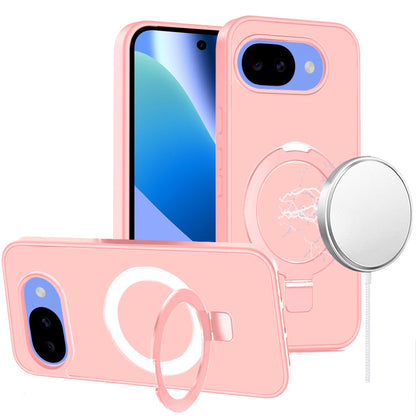 Phone Case for Google Pixel 10A Magnetic Ring Stand Full Rotation Matte Shockproof Grip Anti Slip Durable Camera Protection Hybrid Cover Light Pink