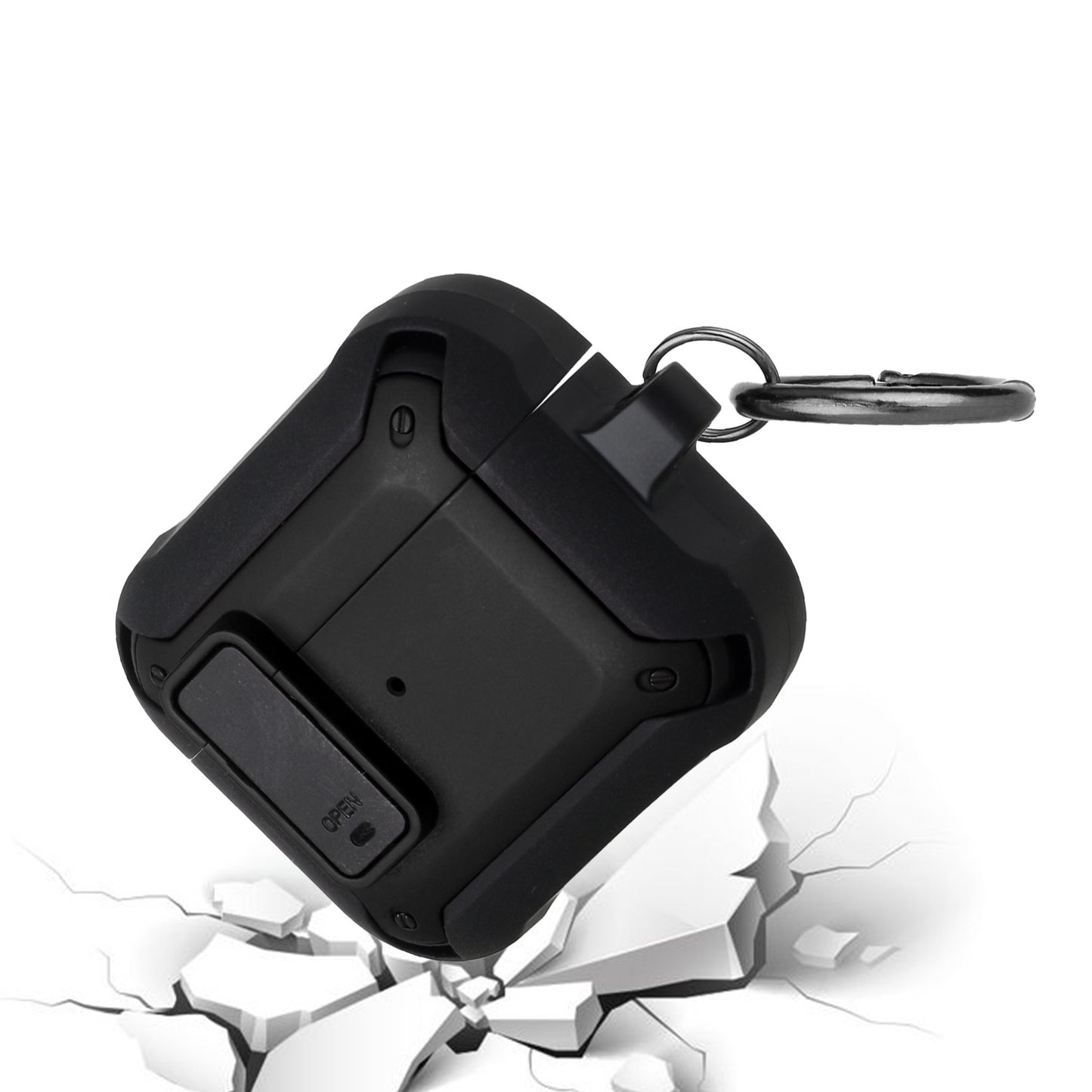 For Apple Airpods 4 ShockProof Hybrid With Metal Hook Carabiner & Switch Closure Full-Body TPU Rugged Protective Case Cover