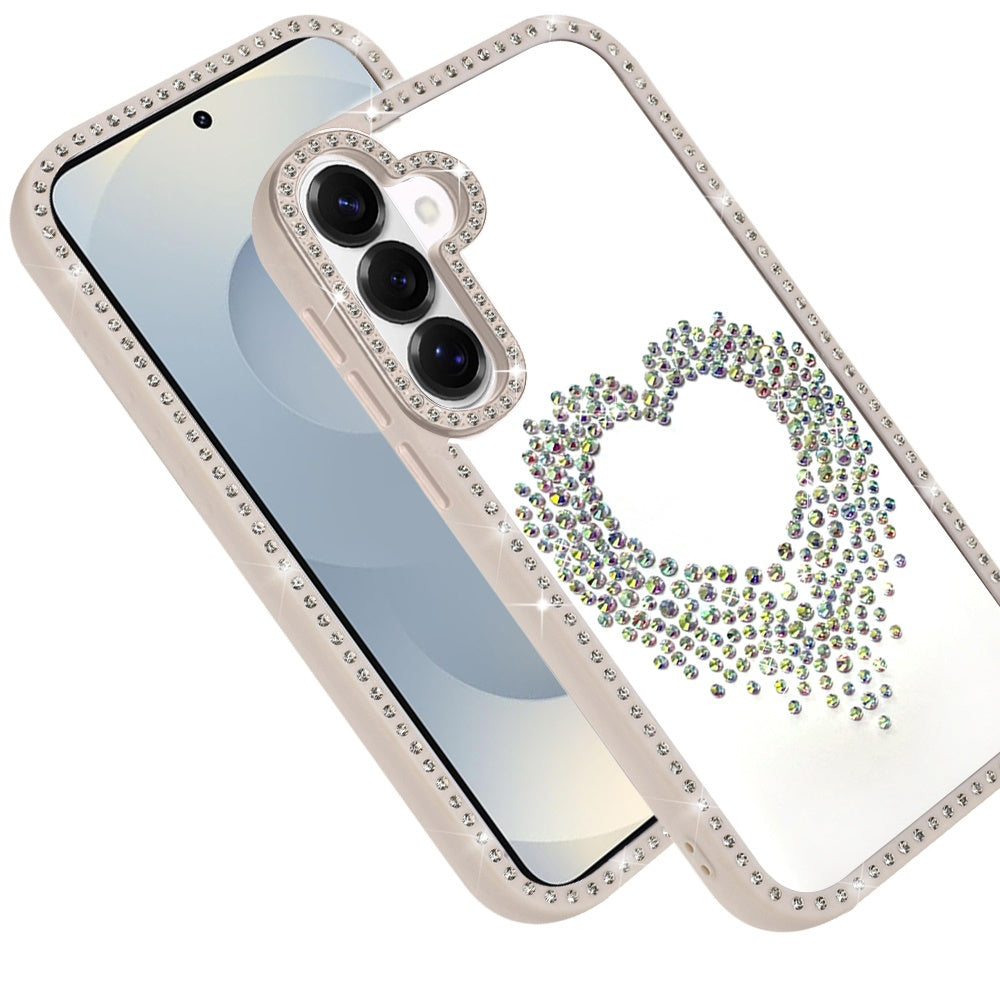 For Samsung Galaxy A57 Angel Hearts Glitter Shimmer Diamond Edge Hybrid Drop Protection Shockproof Design Case Cover