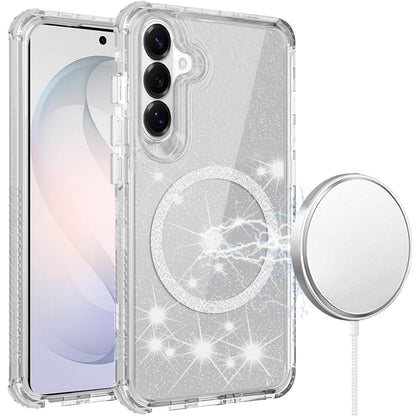 Phone Case for Samsung Galaxy S26 Magnetic Circle Glitter 3in1 Hybrid Shockproof Bling Protective Durable Crystal Clear Grip Slim Lightweight Cover