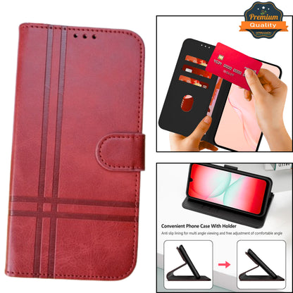 For Motorola Moto G 5G 2025 Vegan Lines Leather Wallet Case with Credit Card Slot Pouch Flip, Magnetic Closure folio design Case Cover