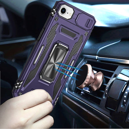 For Apple iPhone 17E /16E Tough Hybrid Case with Movable Camera Window & Metal Ring Stand Shockproof Case Cover