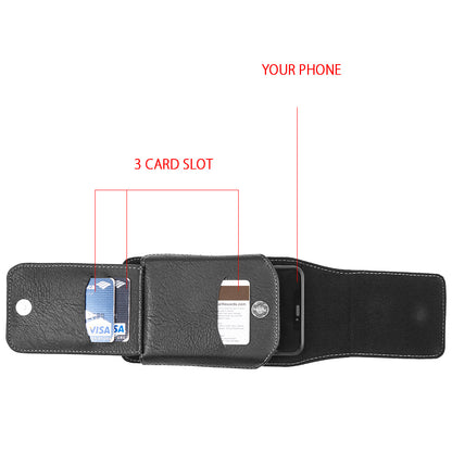 For Apple iPhone 16 Pro (6.3") Universal Vertical Leather Case Holster with 360° Rotation Belt Clip & Credit Card Slots Holder Phone Carrying Phone Waist Pouch [Black]