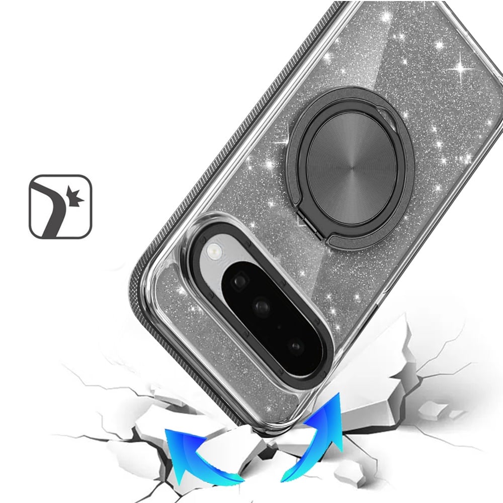 For Google Pixel 10 / 10 Pro Slim Bling Glitter Sparkly Shimmer Hybrid with Magnetic Ring and 360° Rotational Stand [Compatible with Magsafe] Case Cover