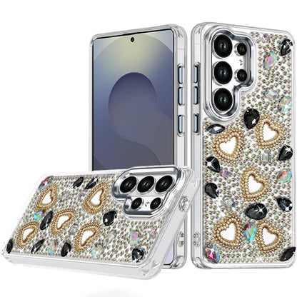 Phone Case for Samsung Galaxy S25 Ultra Luxury Crystal Heart Rhinestone Diamond Bling Shockproof Hybrid Glitter Protective Stylish Durable Grip Cover
