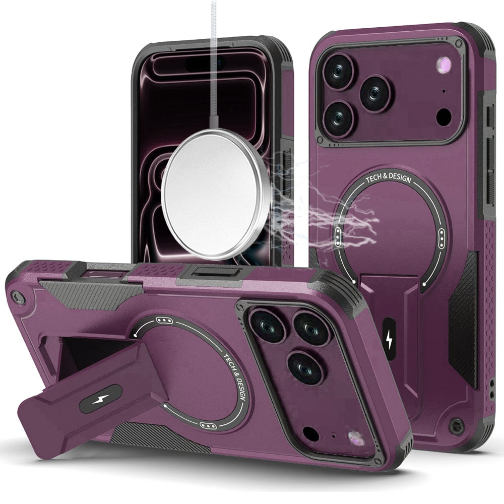 Phone Case for Apple iPhone 18 Pro Max/ 17 Pro Max Magnetic Kickstand Rugged Shockproof Armor Grip Anti Slip Heavy Duty Protective Matte Stand Hybrid Cover Purple