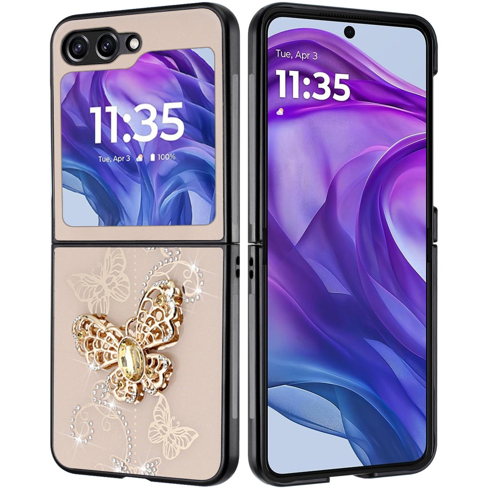 For Motorola Razr 2025 Diamonds 3D Fashion Bling Sparkly Glitter Ornaments Engraving Hybrid with Ring Stand Case Cover