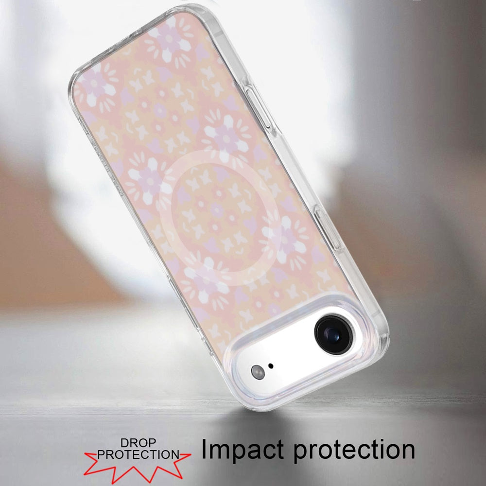 For Apple iPhone 17 AIR Stylish Pattern Fashion IMD Printed Design TPU Double Layer Slim Shockproof with Magnetic Back Case Cover Flowers Pink Gradient
