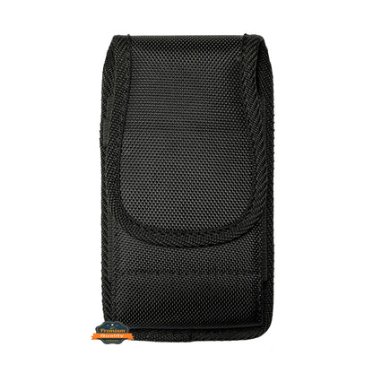 For Apple iPhone 16 Plus (6.7") Pouch Case Universal Vertical Canvas Built in Credit Card ID Slot and Belt Clip Loop Holster Cell Phone Holder Cover [Black]