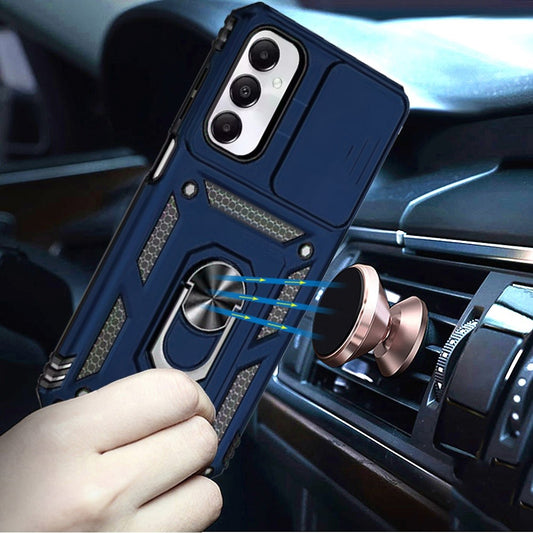 Phone Case for Samsung Galaxy A15 5G Shockproof Magnetic Ring Stand Camera Guard Rugged Grip Anti Slip Heavy Duty Hybrid Armor Durable Matte Cover Blue