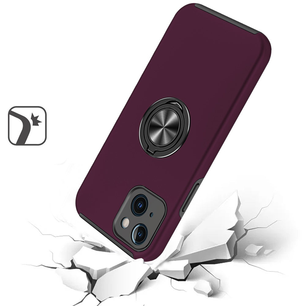 Phone Case for iPhone 15 Plus (6.7") Invisible Ring Stand Shockproof Anti Slip Durable Grip Protective Hybrid Fit Magnetic Car Mount Holder Cover Purple