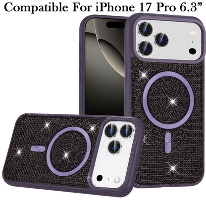 For Apple iPhone 17 Pro (6.3") Sparkly Diamond Bling Case Rhinestone Skin Hybrid with Magnetic Circle, MagSafe Compatible Case Cover