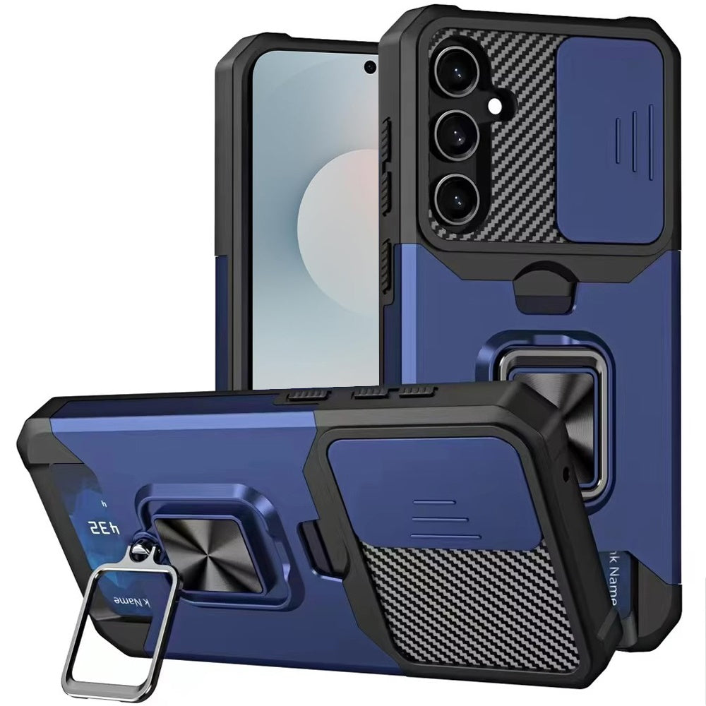 For Samsung Galaxy S26+ / S26 Plus Wallet Case with Ring Stand & Slide Camera Cover Back Credit Card Slot Holder, Military Grade Case Cover