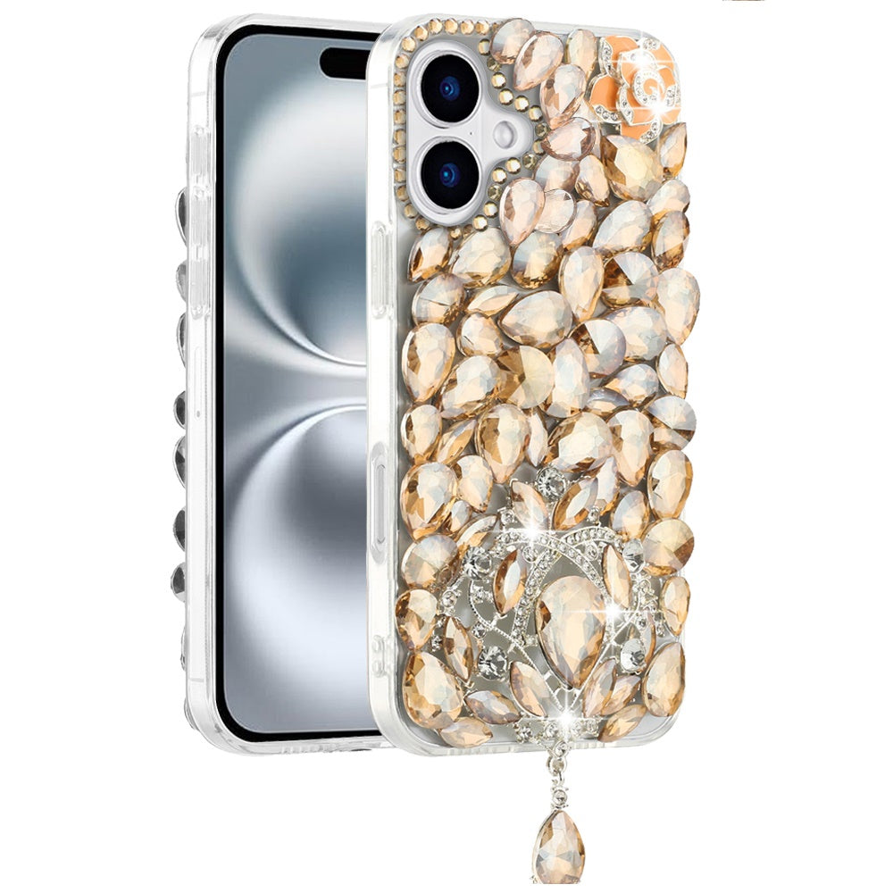 For Apple iPhone 16 (6.1") Bling Crystal 3D Full Diamonds Jewelry Luxury Sparkle Rhinestone Glitter Hybrid Protective Case Cover