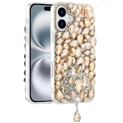 For Apple iPhone 16 Pro (6.3") Bling Crystal 3D Full Diamonds Jewelry Luxury Sparkle Rhinestone Glitter Hybrid Protective Case Cover