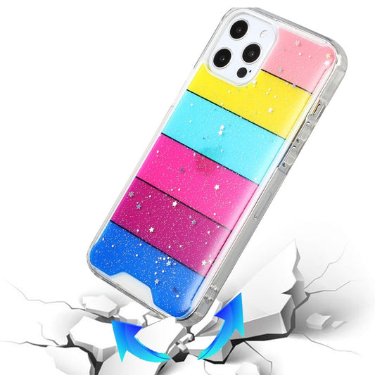 Phone Case for Apple iPhone 13 Pro Glitter Epoxy Hybrid Hard PC TPU Slim Bumper Scratch Resistant Shock Absorbing Reinforced Edges Cover Multicolor