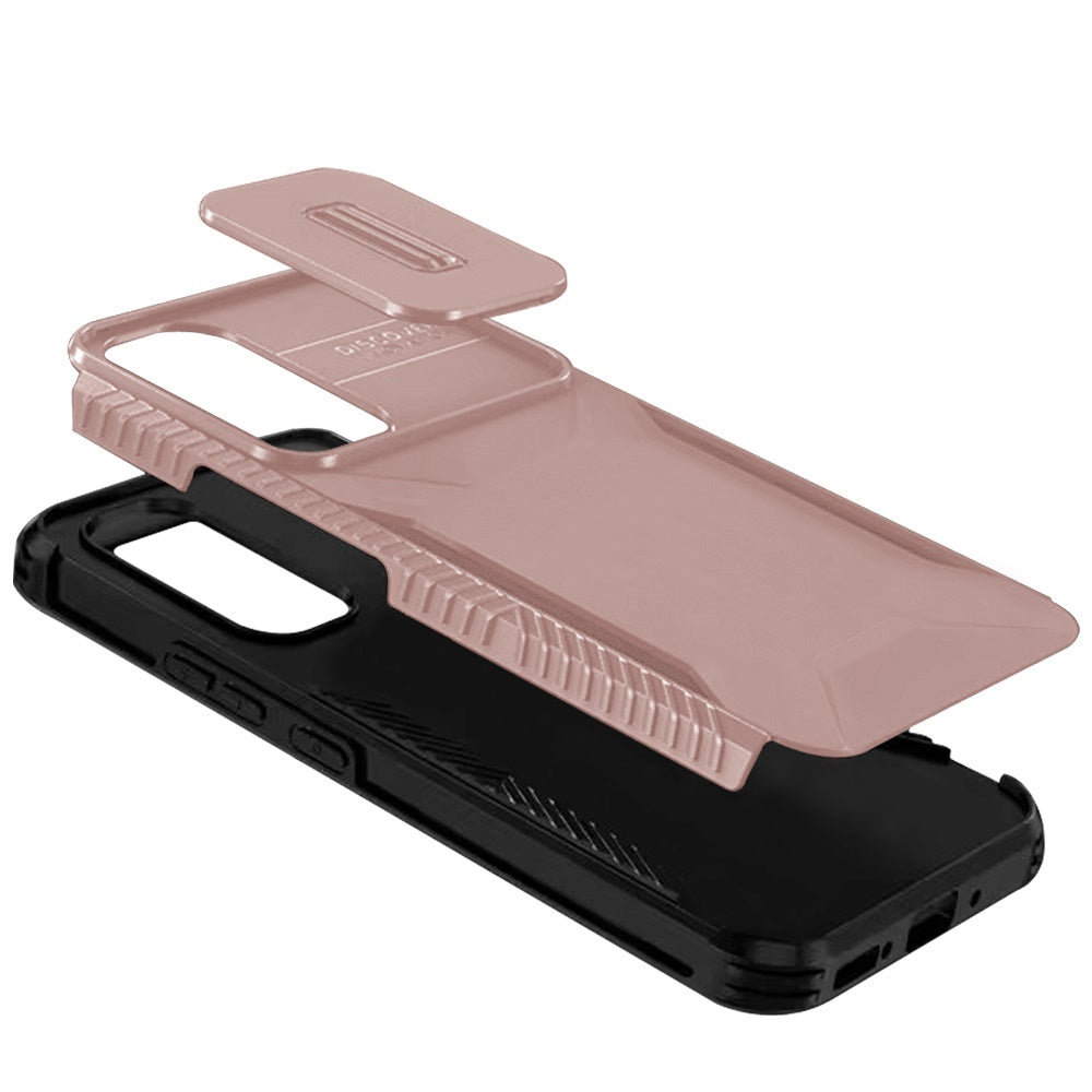 For Samsung Galaxy A17 5G Slim Fit Shockproof Hybrid with Slide Camera Window Covering, Rugged Tpu Silicone Hard PC Bumper Case Cover Rose Gold