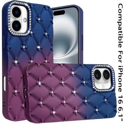 Phone Case for iPhone 15 (6.1") Floral Glitter Shimmer Bling Hybrid Shockproof Anti Slip Thick TPU Protective Stylish Design Cover Dark Blue/Burgundy