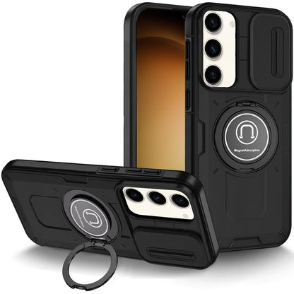 For Samsung Galaxy S25 Ultra Build in Invisible Magnetic Ring Stand with Slide Camera Protector, fit Magnetic Car Mount [Compatible with MagSafe] Case Cover