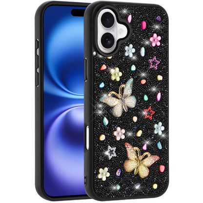 For Apple iPhone 17 (6.3") Diamond Butterfly 3D Glitter Bling Design, Slim Hybrid Sparkle Protective Cover TPU for Women Girls Case Cover