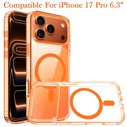 For Apple iPhone 17 Pro (6.3") Classic Hybrid True Transparent Shockproof Back Magnetic Case Compatible with MagSafe Case Cover Cosmic Orange