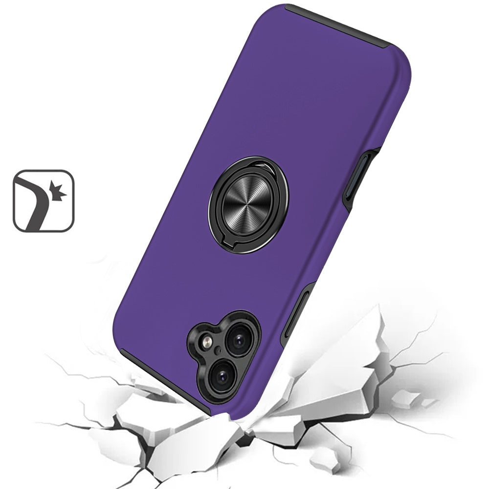 For Apple iPhone 16 (6.1") Hybrid Slim Kickstand with Metal Invisible Ring Stand Holder Fit Magnetic Car Mount Shockproof Case Cover