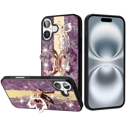 Diamond Glitter Butterfly Engraved Ring Stand Luxury Bling Hybrid Shockproof Chrome Edge Protective Durable Grip
