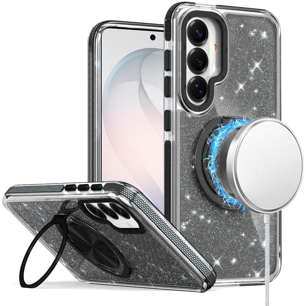 Phone Case for Samsung Galaxy S26 FE /Fan Edition Magnetic Hybrid 360 Rotating Ring Kickstand Tough Hard PC Soft TPU Glitz Shimmer Glitter Shock Absorbing Cover