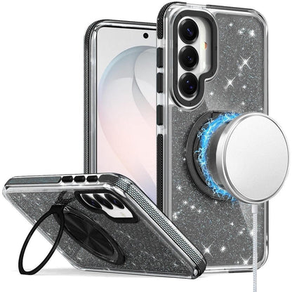 Phone Case for Samsung Galaxy S26 FE /Fan Edition Magnetic Hybrid 360 Rotating Ring Kickstand Tough Hard PC Soft TPU Glitz Shimmer Glitter Shock Absorbing Cover
