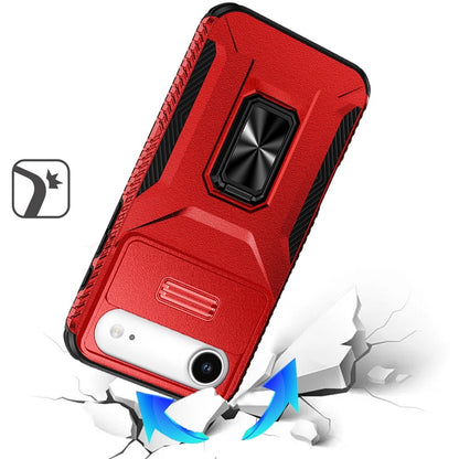 For Apple iPhone 17 Air (6.6") Wallet Case with Ring Stand & Slide Camera Cover Back Credit Card Slot Holder, Military Grade Case Cover