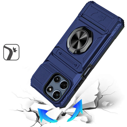 Phone Case for Motorola Moto G Play 5G 2026 Multi Functional Card Slot Shockproof Metal Ring Hybrid Wallet Rugged Protective Grip Heavy Duty Durable Cover Blue