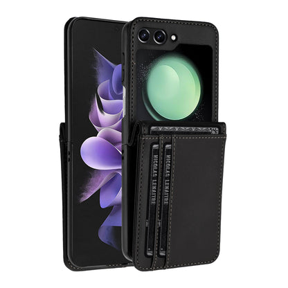 For Samsung Galaxy Z Flip 7 FE Wallet Case PU Leather Back Storage with Card ID Slot, Pocket Holder, Hybrid Protective Case Cover Black