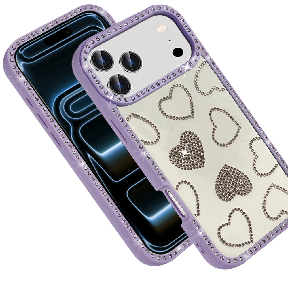 Phone Case for Apple iPhone 18 Pro Spread Love Hearts Glitter Shimmer Bling Diamond Edge Shockproof Hybrid Stylish Protective Slim Grip Designer Cover