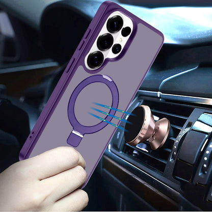 For Samsung Galaxy S26 Ultra Magnetic Circle Back with Ring Stand Full Rotation Matte Hybrid Shockproof Case Cover