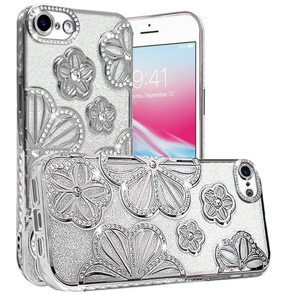 Phone Case for Apple iPhone SE 3 (2022) SE/8/7 Shimmer Glitter Floral Thick TPU Shockproof Durable Grip Camera Protection Anti-Scratch Stylish Design Cover